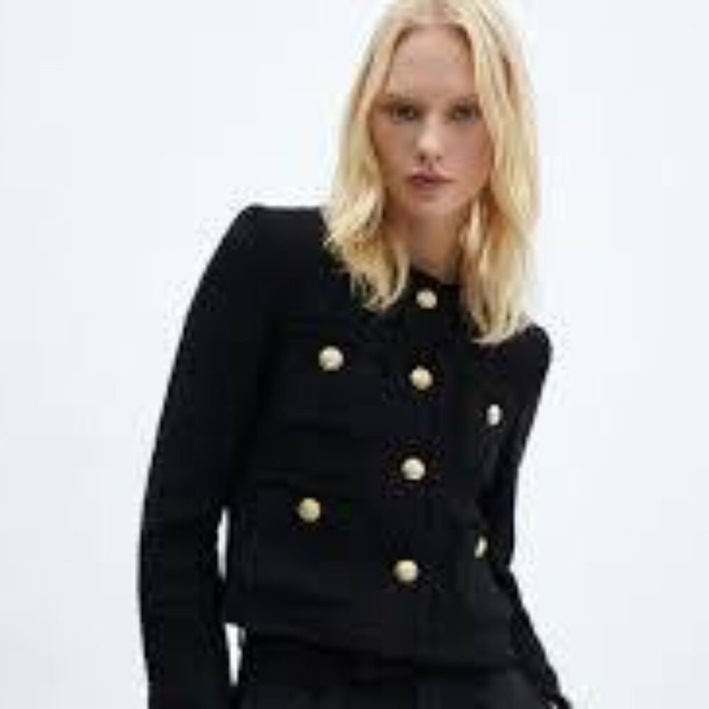 Mango Black Tweed Jacket with Gold Buttons Size Small(NWT)
